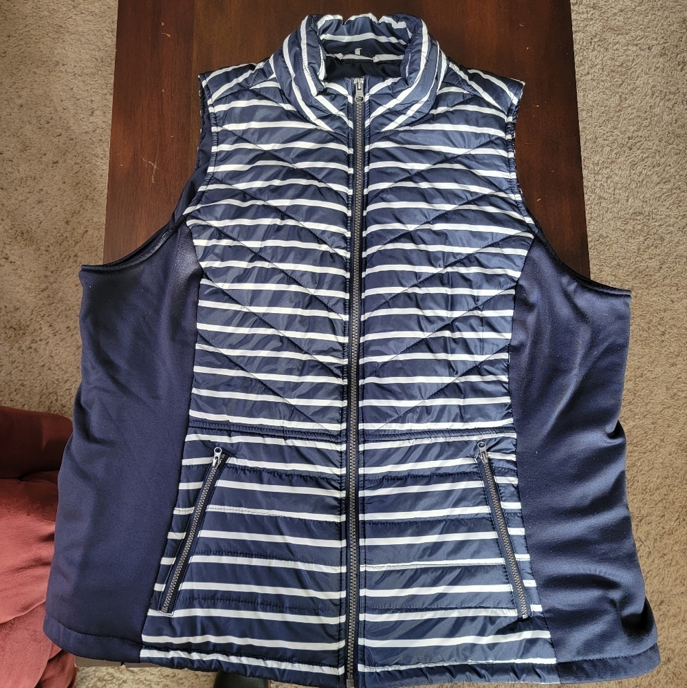 Navy Blue Pinstripe Puffer Vest